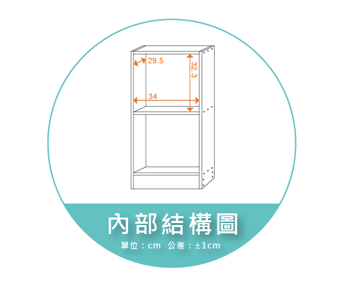 【金階塑鋼】DIY 置物櫃(二格) 內部結構圖